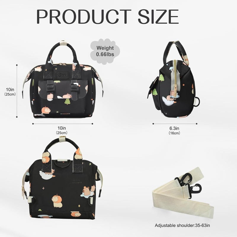 Mozzilog Small Diaper Bag Crossbody with Multi-Pocket, 4 in 1 Mini Travel Mommy Tote w/Shoulder for Stroller, Small Toddler Daiper Backpack with Insulated Pockets, Compact Baby Bag for Mom (Black Animal) - Image 5